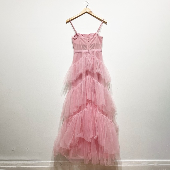 NEW BCBGMaxAzria Tulle Mesh Layered Tiered Corset Essential Gown Dress Pink Rose - Picture 4 of 4